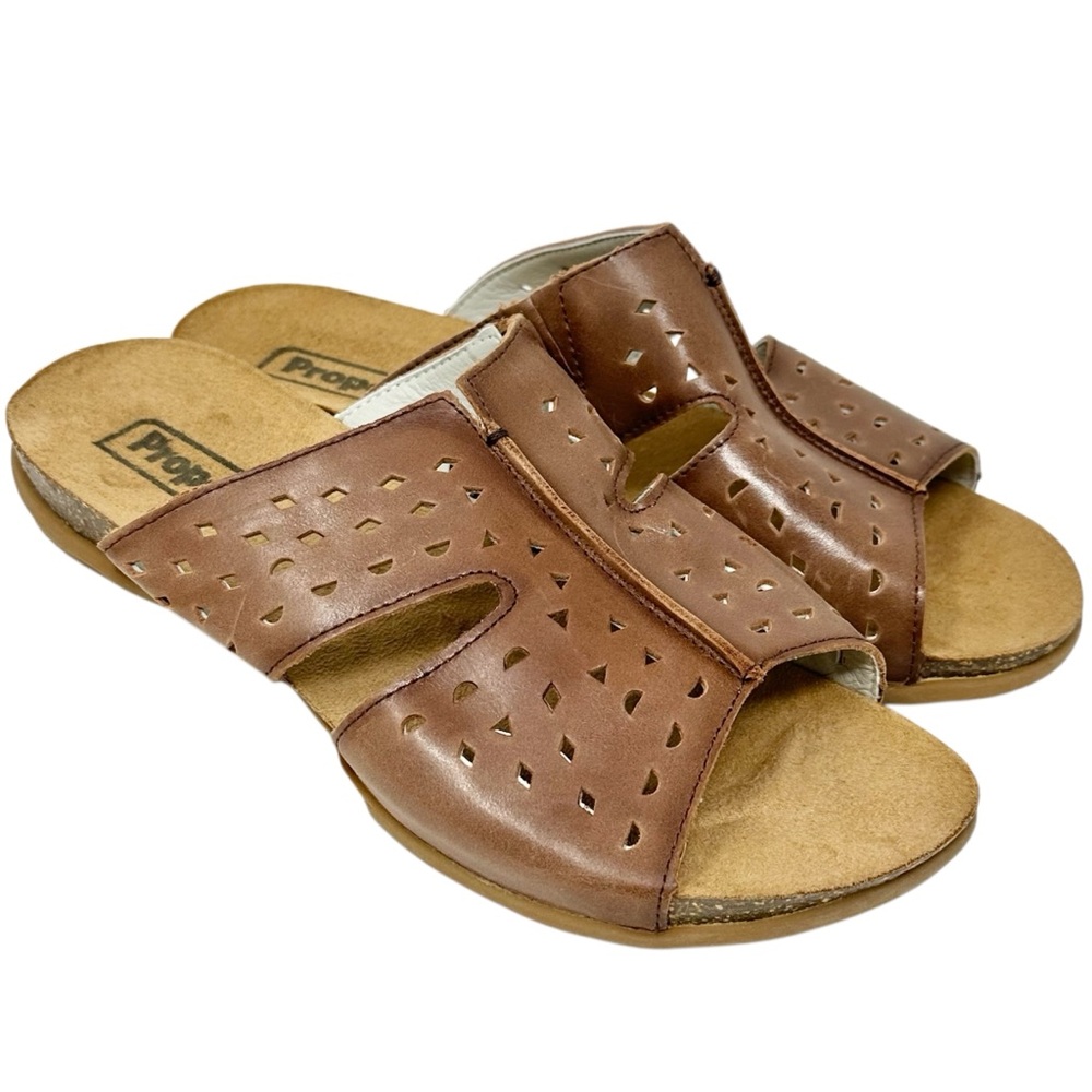 Propet Fionna Women's Brown Leather Slide Sandals 9.5 Wide